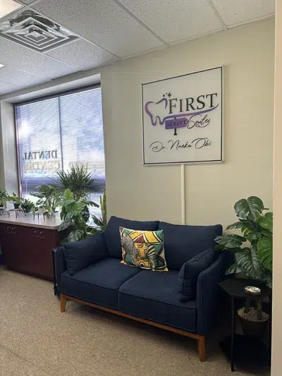 waiting room of dental office First Street Smiles in Hackensack, NJ